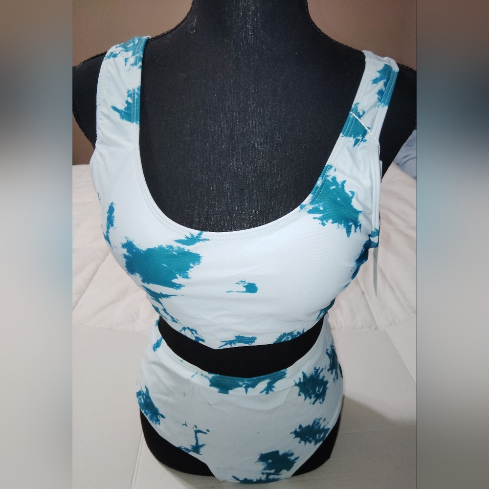 Teal and White Women's Bikini Bathing Suit, with padded bra